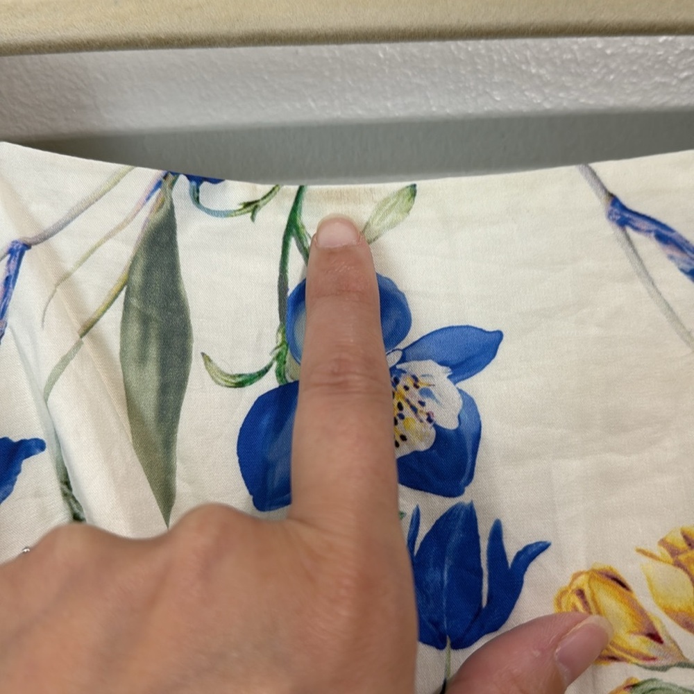 Floral Puff-Sleeve Maxi Dress - White with Blue & Yellow Blooms - Picture 4 of 9